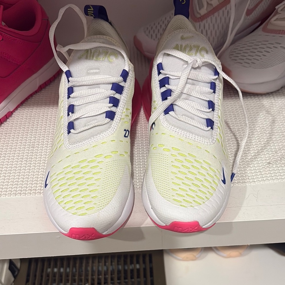 White, Pink and Neon Yellow air max 270